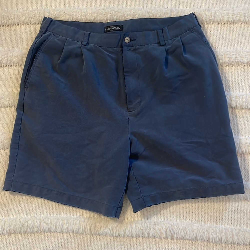 Vintage South Bay shorts pleated front pockets belt loops navy blue mens size 38